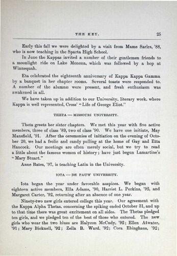 Chapter Letters: Theta - Missouri University, December 1888 (image)